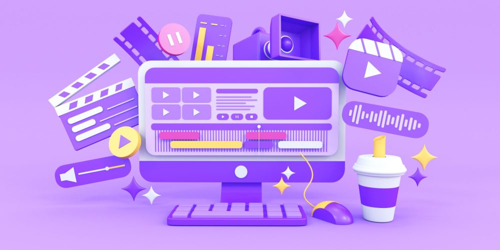 video-editing-concept-purple-background-3d-render